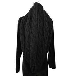 Large Cable Knit Black Infinity Scarf